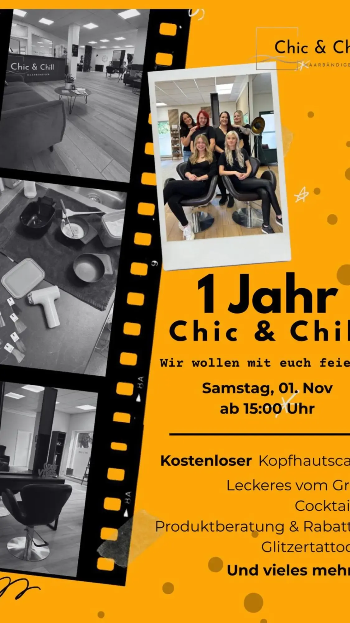 Jubiläumsplakat zum ersten Geburtstag von Chic & Chill in Borna am 1. November 2025.