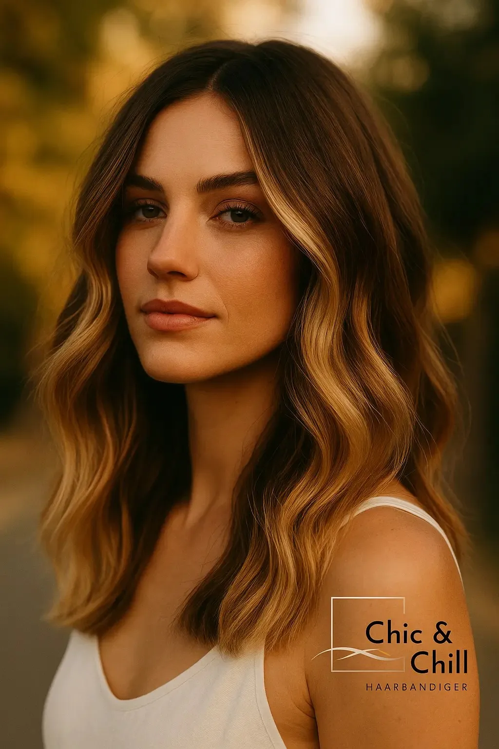 Glänzende Locken in warmen Blondtönen als Balayage-Trend 2025 bei Chic & Chill in Borna.